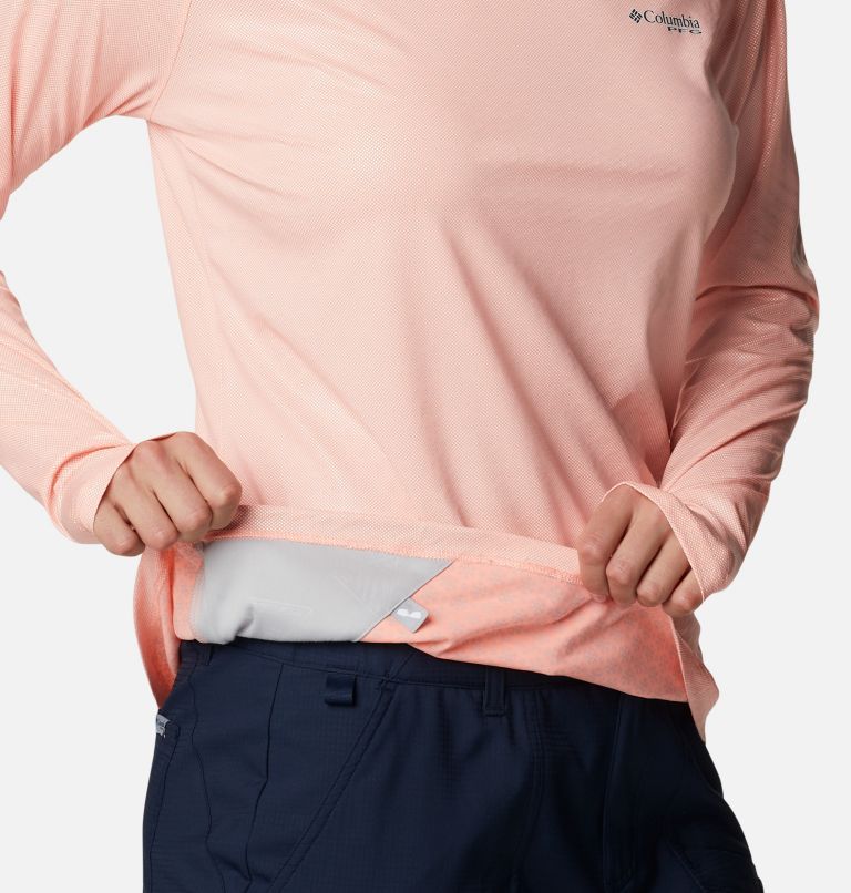 Women's PFG Tidal Deflector Ice Long Sleeve Hoodie, Color: Tiki Pink
