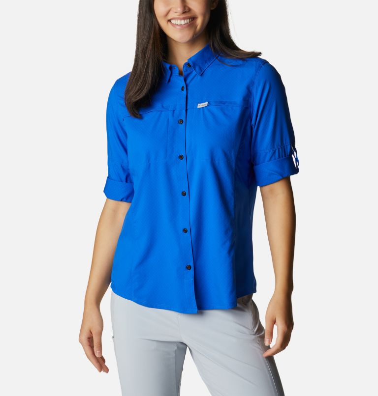 Thumbnail: Women's PFG Cool Release Long Sleeve Woven Shirt, Color: Blue Macaw, image 7