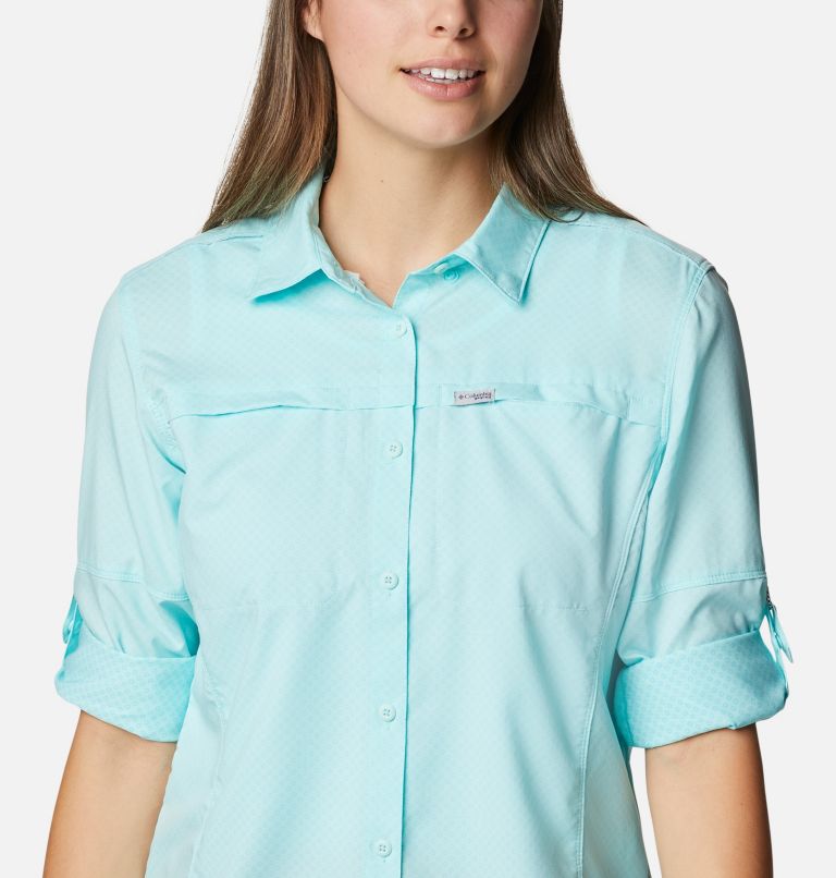 Thumbnail: Women's PFG Cool Release Long Sleeve Woven Shirt, Color: Gulf Stream, image 4