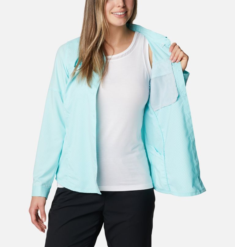 Thumbnail: Women's PFG Cool Release Long Sleeve Woven Shirt, Color: Gulf Stream, image 5