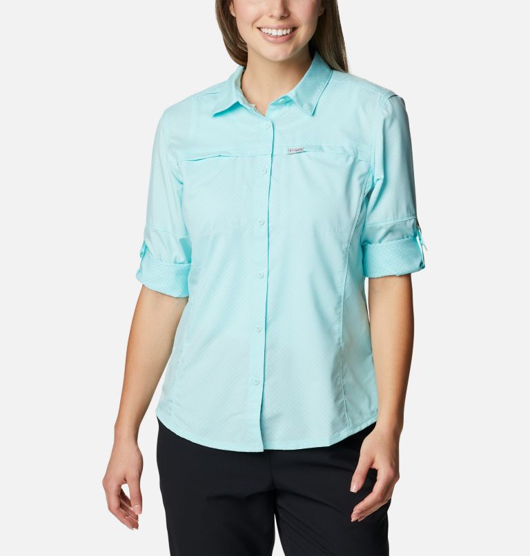 Thumbnail: Women's PFG Cool Release Long Sleeve Woven Shirt, Color: Gulf Stream, image 6