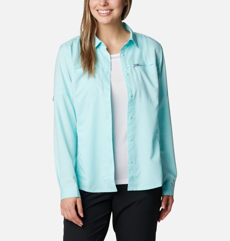 Women's PFG Cool Release Long Sleeve Woven Shirt, Color: Gulf Stream, image 9