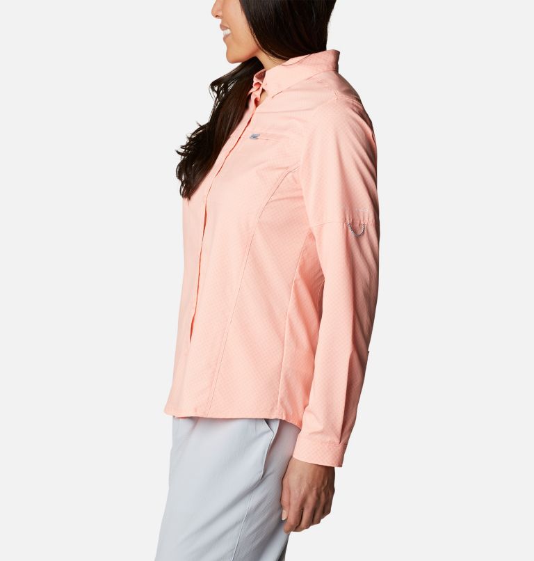 Women's PFG Cool Release Long Sleeve Woven Shirt, Color: Tiki Pink, image 3