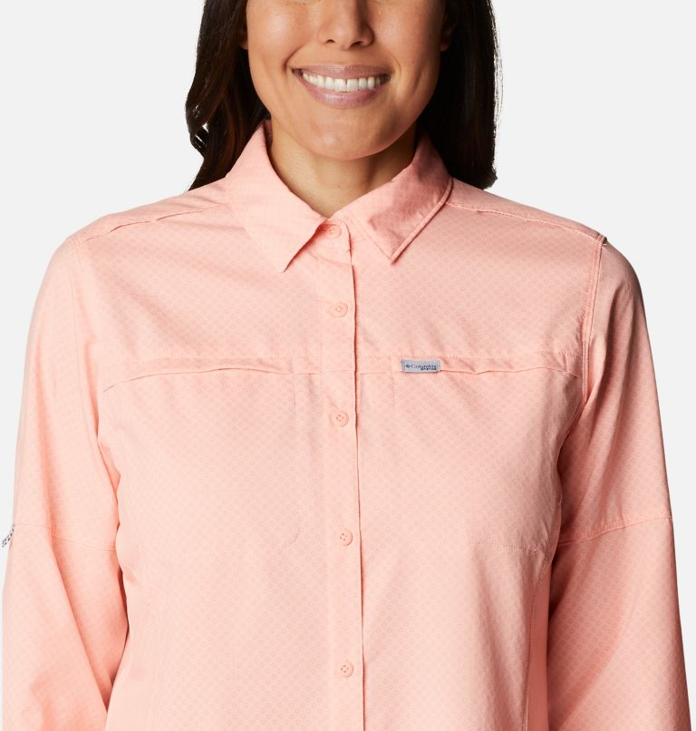 Women's PFG Cool Release Long Sleeve Woven Shirt, Color: Tiki Pink, image 4