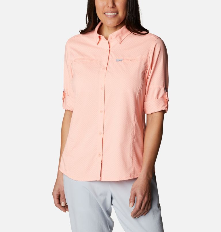 Women's PFG Cool Release Long Sleeve Woven Shirt, Color: Tiki Pink, image 8