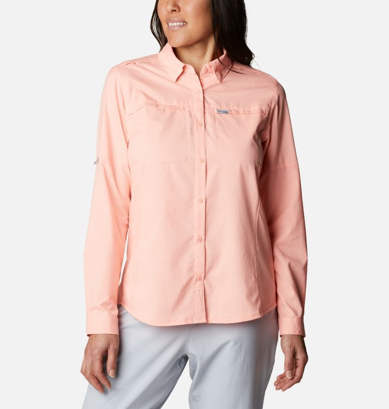 Women's PFG Cool Release Long Sleeve Woven Shirt, Color: Tiki Pink
