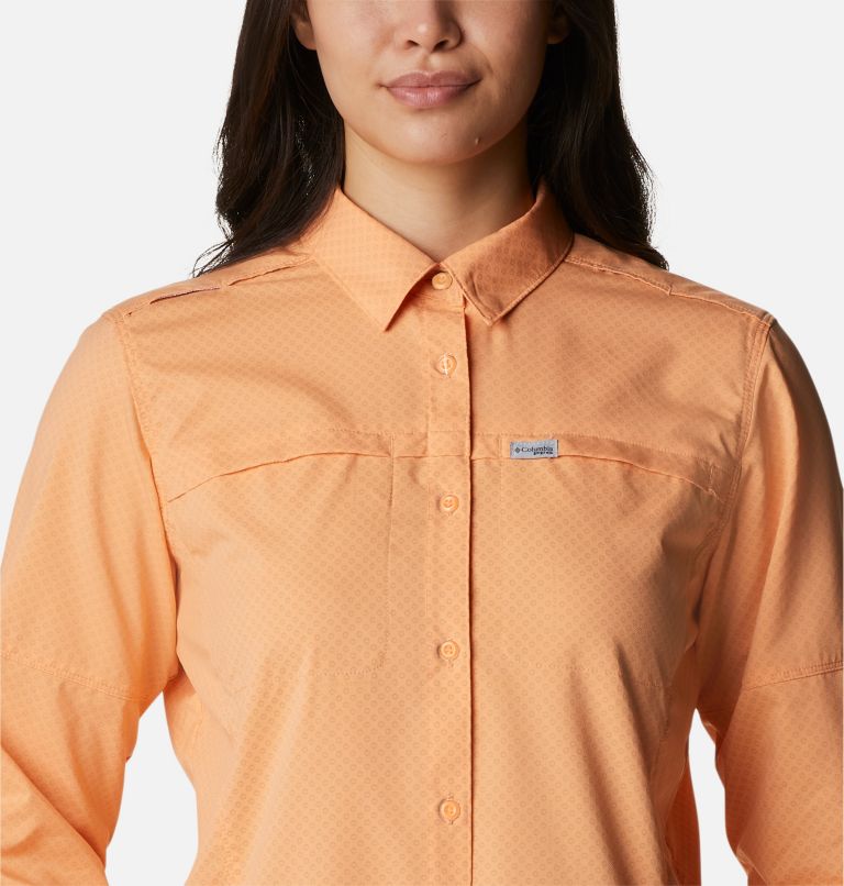 Women's PFG Cool Release Long Sleeve Woven Shirt, Color: Bright Nectar, image 4