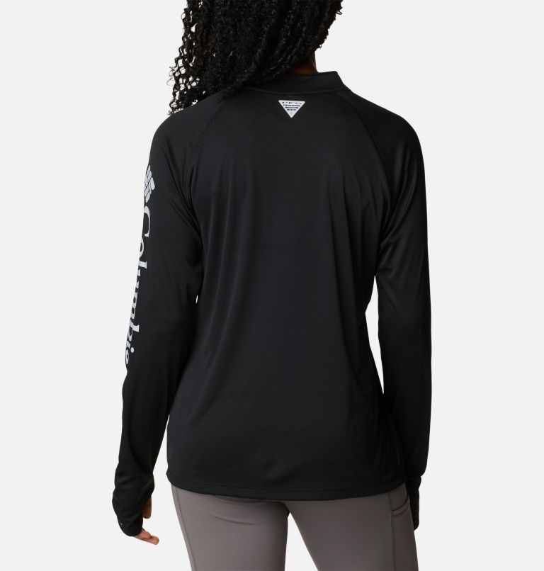Thumbnail: Women's PFG Tidal Tee Quarter Zip Long Sleeve Shirt, Color: Black, Cirrus Grey Logo, image 2