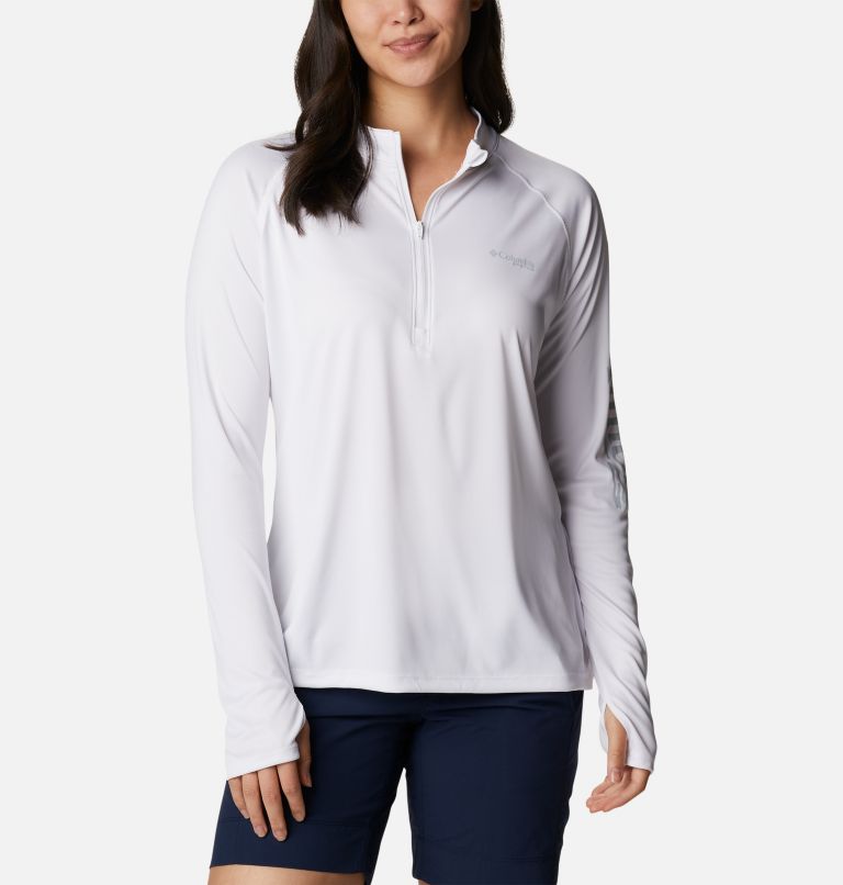 Columbia Women's Tidal 1/4 Zip Tee - Small - White / Cirrus Grey Logo