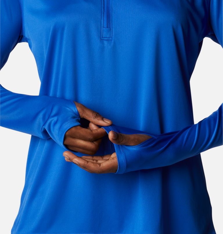Thumbnail: Women's PFG Tidal Tee Quarter Zip Long Sleeve Shirt, Color: Blue Macaw, Gulf Stream Logo, image 6