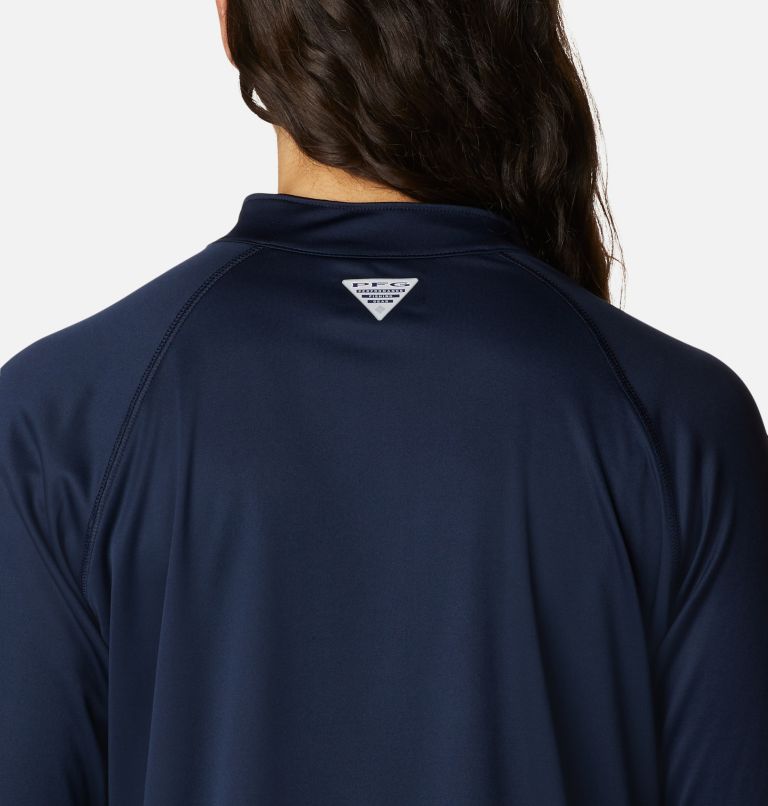 Women's PFG Tidal Tee Quarter Zip Long Sleeve Shirt, Color: Collegiate Navy, White Logo, image 5