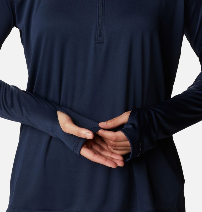 Women's PFG Tidal Tee Quarter Zip Long Sleeve Shirt, Color: Collegiate Navy, White Logo, image 6