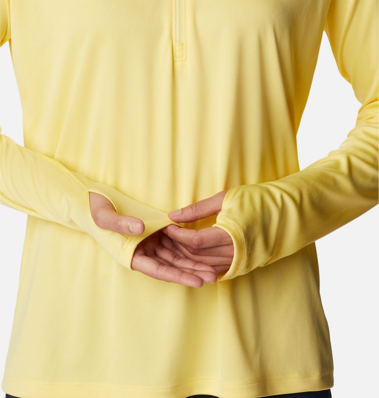 Thumbnail: Women's PFG Tidal Tee Quarter Zip Long Sleeve Shirt, Color: Sun Glow, White Logo, image 6