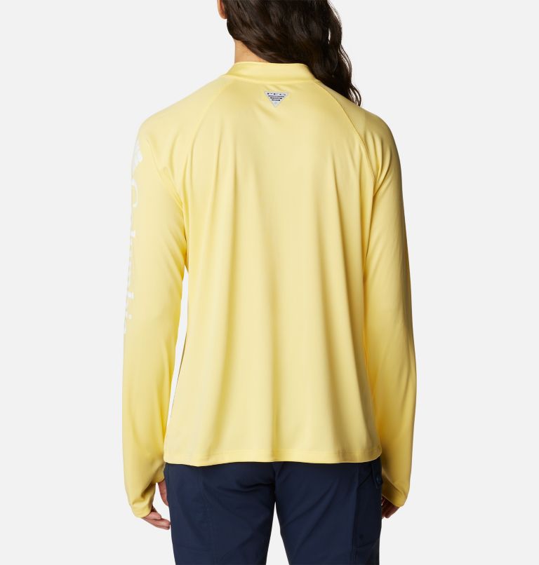 Women's PFG Tidal Tee Quarter Zip Long Sleeve Shirt, Color: Sun Glow, White Logo, image 2