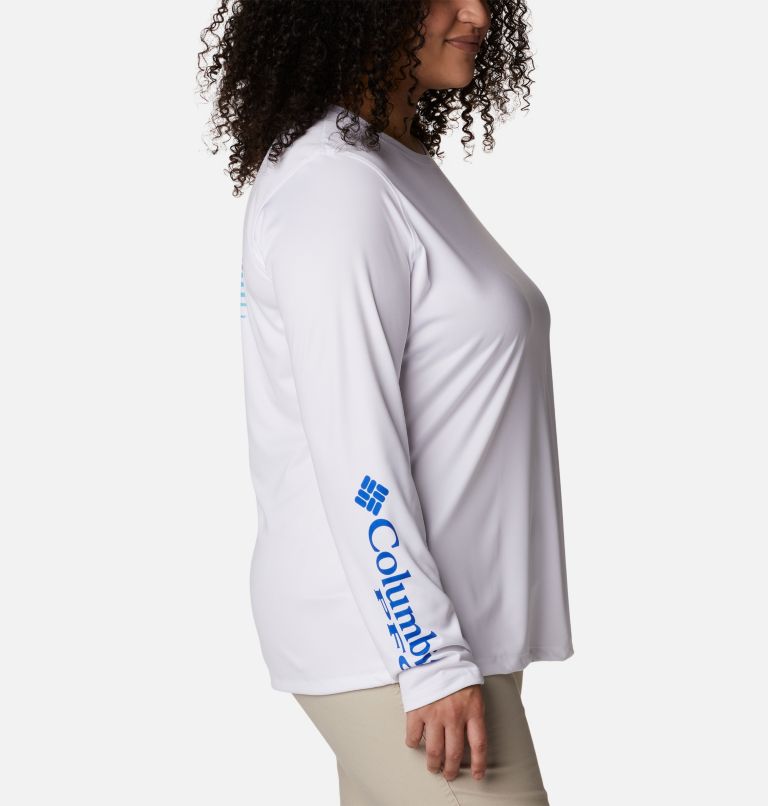 Women's PFG Tidal Tee Hook-Up Long Sleeve Shirt - Plus Size, Color: White, Atoll Gradient