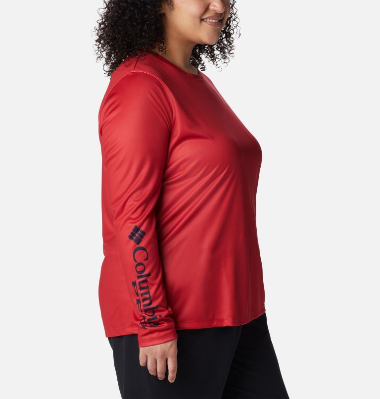 Women's PFG Tidal Tee Hook-Up Long Sleeve Shirt - Plus Size, Color: Red Spark, Bluestone Gradient, image 3