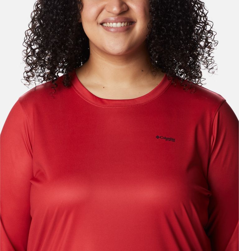 Women's PFG Tidal Tee Hook-Up Long Sleeve Shirt - Plus Size, Color: Red Spark, Bluestone Gradient, image 4