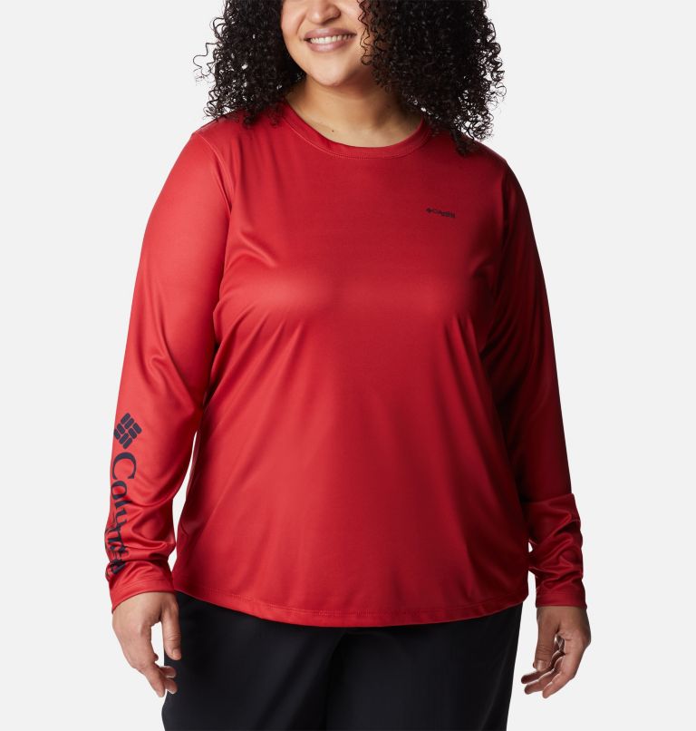 Women's PFG Tidal Tee Hook-Up Long Sleeve Shirt - Plus Size, Color: Red Spark, Bluestone Gradient, image 1