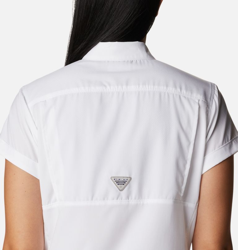 Women's PFG Skiff Guide Woven Short Sleeve Shirt, Color: White, image 5
