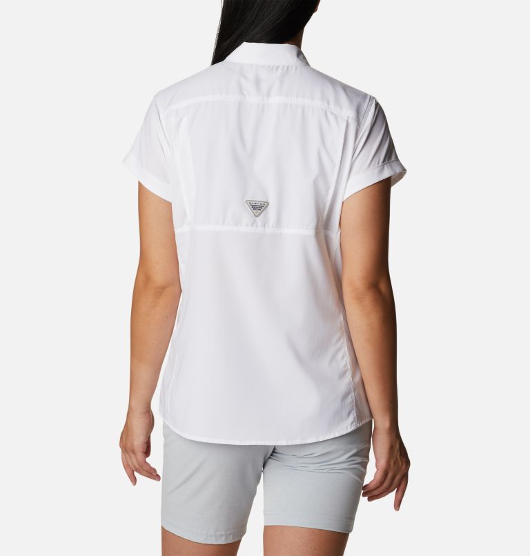 Women's PFG Skiff Guide Woven Short Sleeve Shirt, Color: White, image 2
