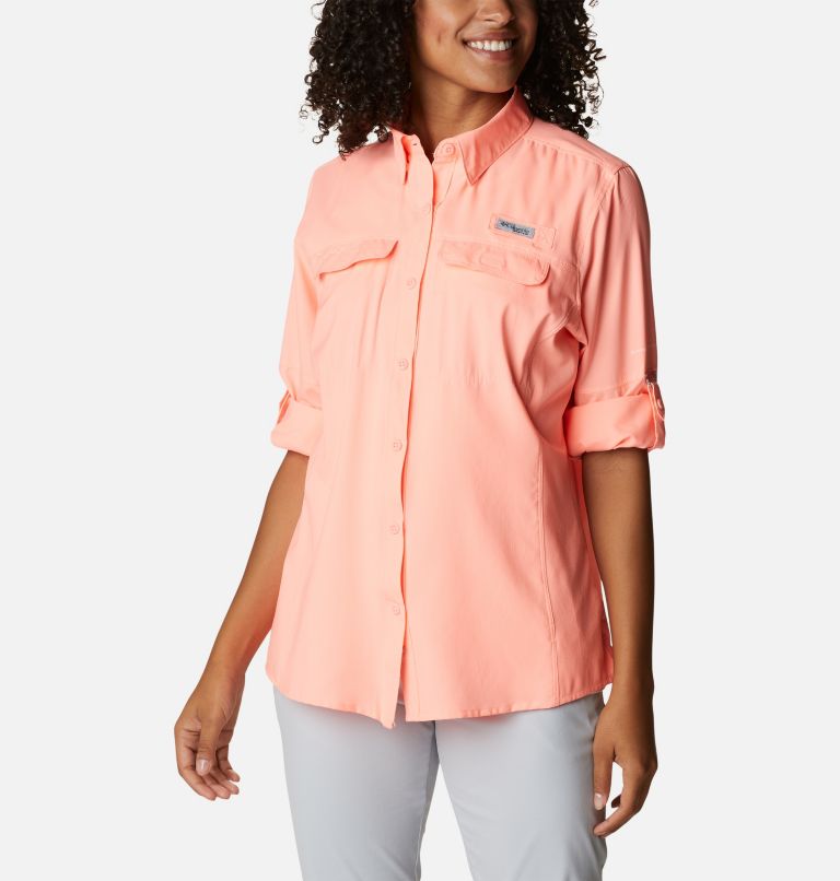 Women's PFG Skiff Guide Woven Long Sleeve Shirt, Color: Tiki Pink, image 8