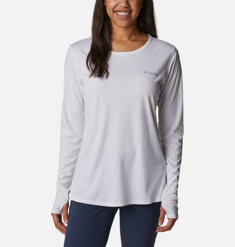 Women's PFG Skiff Guide Knit Long Sleeve Shirt, Color: White, image 1