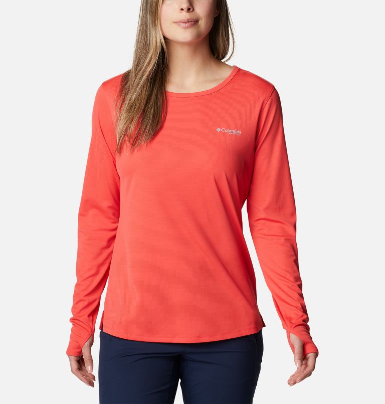 Thumbnail: Women's PFG Skiff Guide Knit Long Sleeve Shirt, Color: Red Hibiscus, image 1