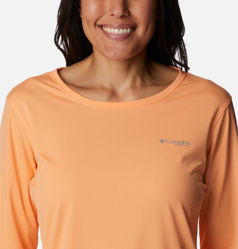 Women's PFG Skiff Guide Knit Long Sleeve Shirt, Color: Bright Nectar, image 4