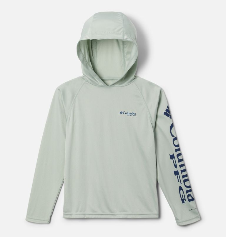 Thumbnail: Boys' PFG Terminal Tackle Heather Hoodie, Color: Cool Green Heather, Carbon Logo, image 1