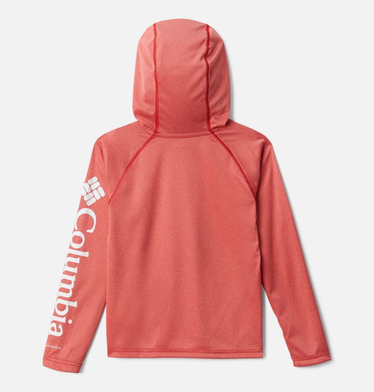 Boys' PFG Terminal Tackle Heather Hoodie, Color: Red Spark Heather, White Logo