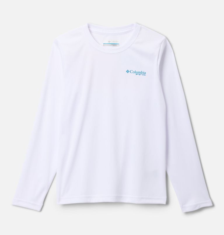 Boys' PFG Terminal Tackle Fish Flag Long Sleeve Shirt, Color: White, Blue Echo Fish Flag, image 2