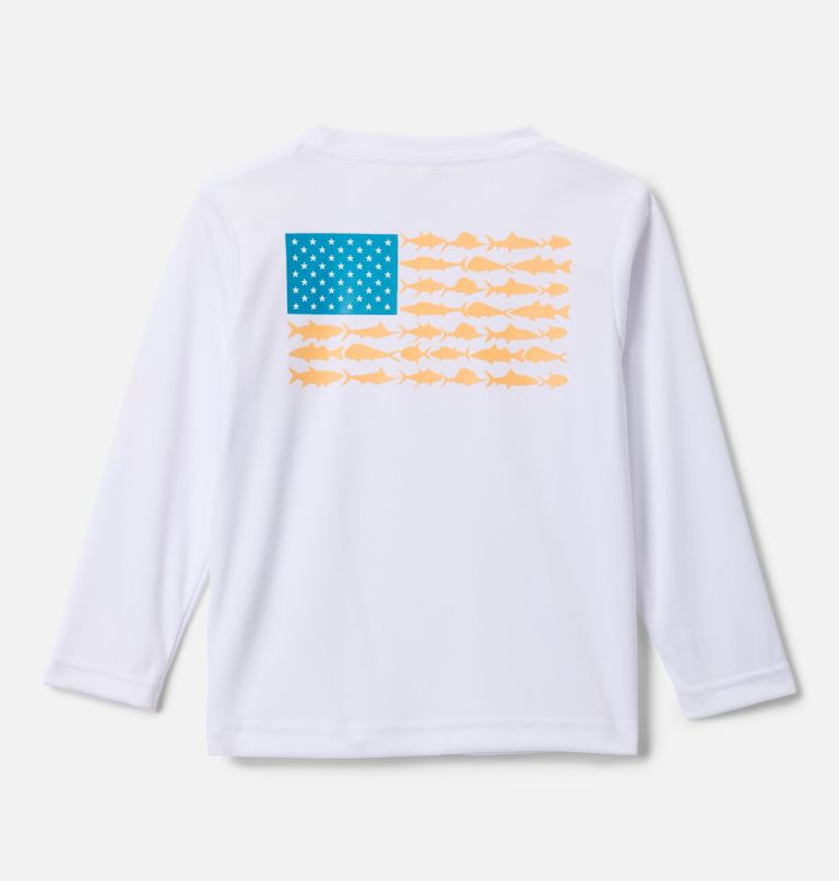 Boys' Toddler PFG Terminal Tackle Fish Flag Long Sleeve Shirt, Color: White, Blue Echo Fish Flag, image 1