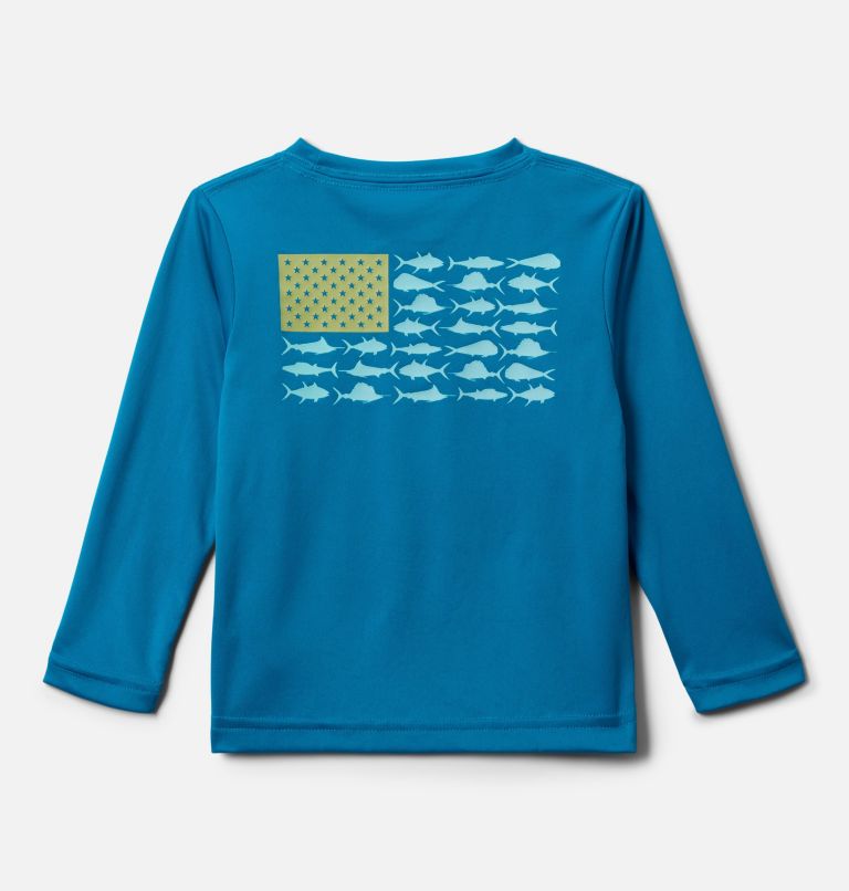 Boys' Toddler PFG Terminal Tackle Fish Flag Long Sleeve Shirt, Color: Blue Echo, Pear Offshore Slam, image 1