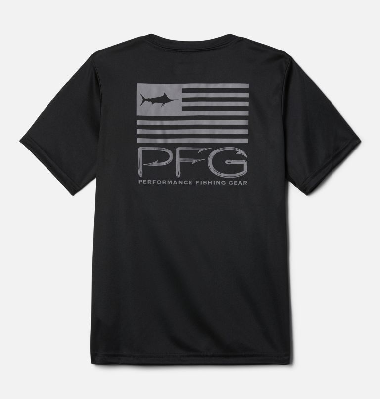 Thumbnail: Boys' PFG Terminal Tackle Fish Flag T-Shirt, Color: Black, Fish Star Marlin Graphic, image 2