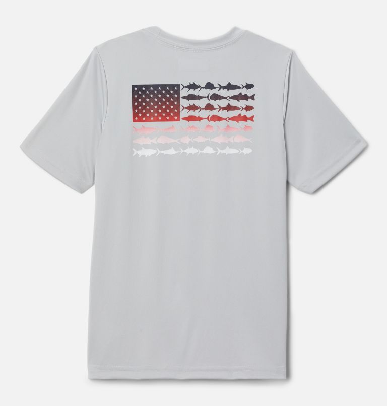 Thumbnail: Boys' PFG Terminal Tackle Fish Flag T-Shirt, Color: Cool Grey, Col Navy Gradient, image 2