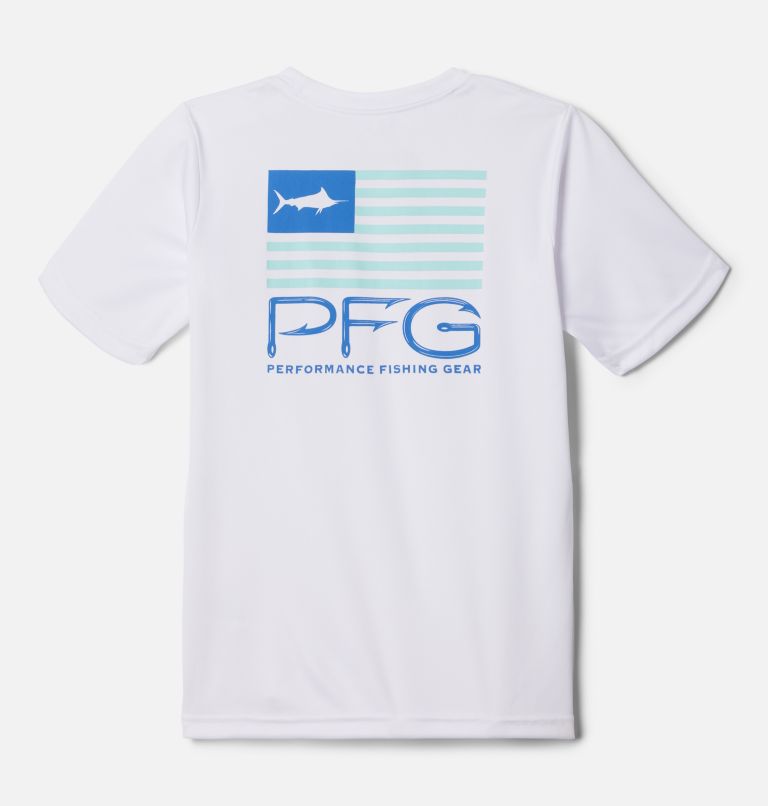 Boys' PFG Terminal Tackle Fish Flag T-Shirt, Color: White, Fish Star Marlin Graphic, image 2