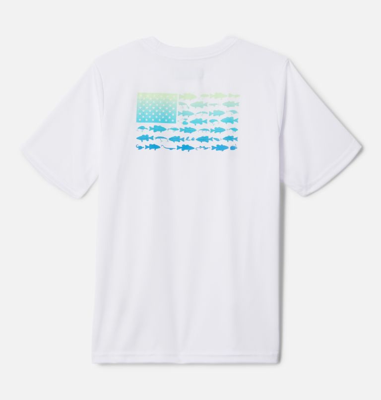 Thumbnail: Boys' PFG Terminal Tackle Fish Flag T-Shirt, Color: White, Key West Gradient, image 2
