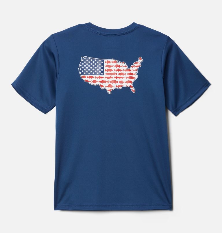 Boys' PFG Terminal Tackle Fish Flag T-Shirt, Color: Carbon, USA Statetriot, image 2