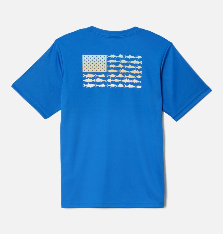 Boys' PFG Terminal Tackle Fish Flag T-Shirt, Color: Vivid Blue, Fish Flag Fade Graphic, image 2