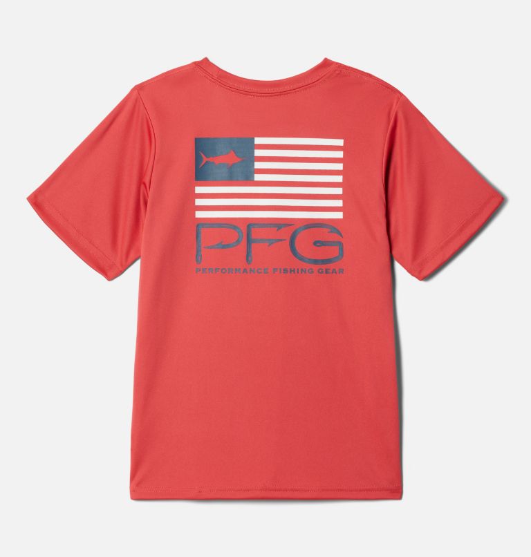 Thumbnail: Boys' PFG Terminal Tackle Fish Flag T-Shirt, Color: Sunset Red, Fish Star Marlin Graphic, image 2