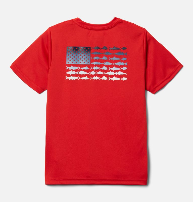 Boys' PFG Terminal Tackle Fish Flag T-Shirt, Color: Red Spark, Collegiate Navy Gradient, image 2
