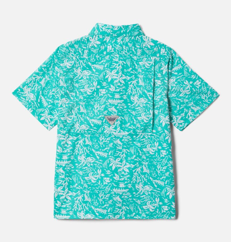 Thumbnail: Boys' PFG Super Slack Tide Short Sleeve Camp Shirt, Color: Electric Turquoise Kona, image 2