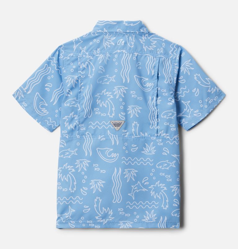 Boys' PFG Super Slack Tide Short Sleeve Camp Shirt, Color: Agate Blue Marlin Shores, image 2