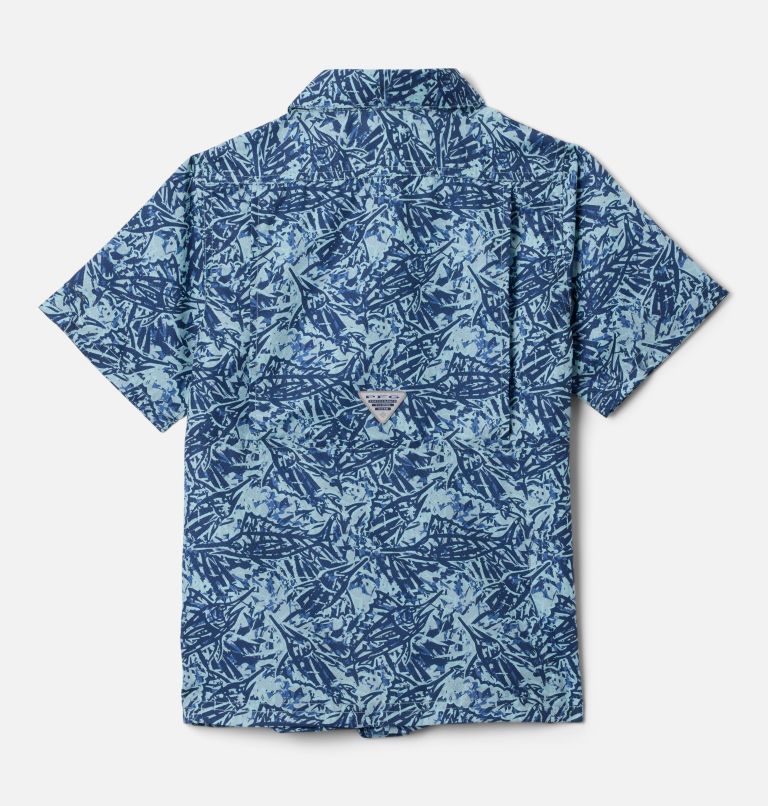 Boys' PFG Super Slack Tide Short Sleeve Camp Shirt, Color: Crushed Blue Marlin Palms, image 2