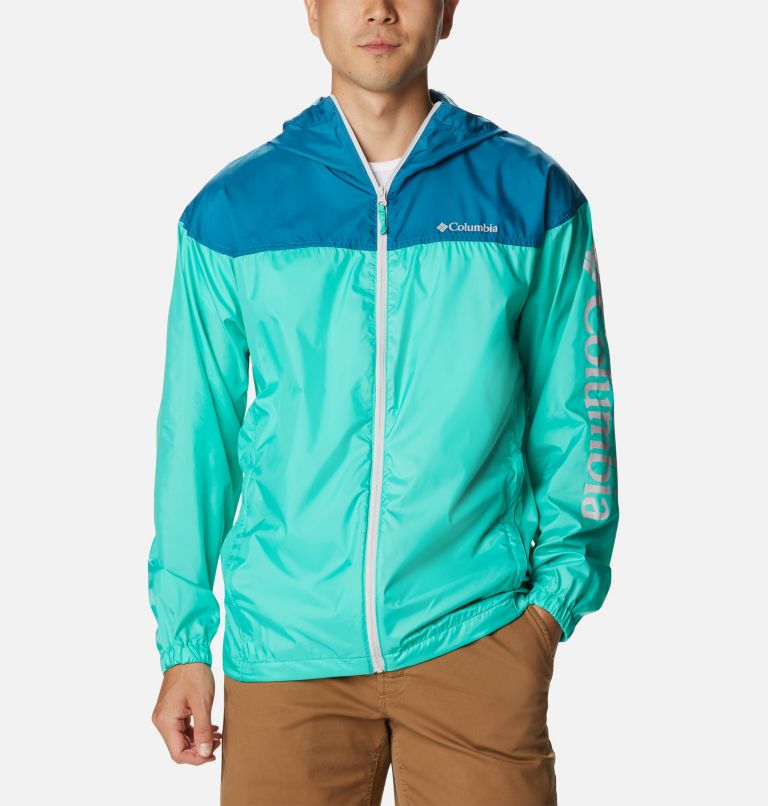 Men's Flash Challenger Novelty Windbreaker Jacket, Color: Electric Turquoise, Deep Marine