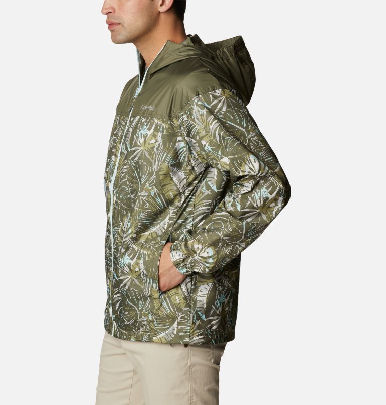 Men's Flash Challenger Novelty Windbreaker Jacket, Color: Stone Green King Palms Multi Print