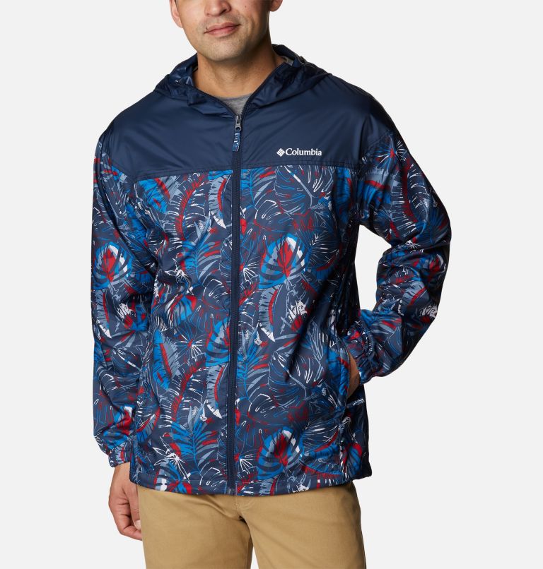 Men's Flash Challenger Novelty Windbreaker Jacket, Color: Bright Indigo King Palms Multi Print