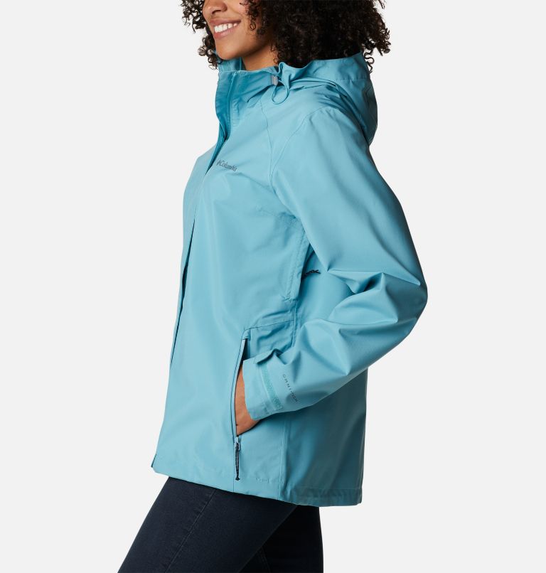 Women's Earth Explorer Rain Shell, Color: Sea Wave, image 3