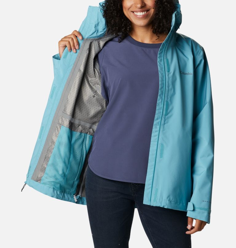 Women's Earth Explorer Rain Shell, Color: Sea Wave, image 5