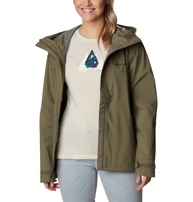Women's Earth Explorer Rain Shell, Color: Stone Green, image 7